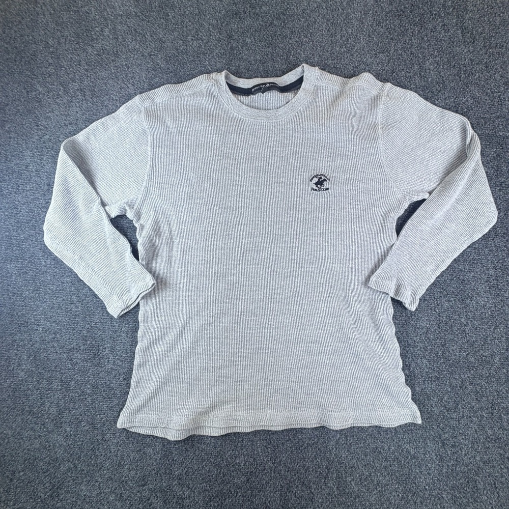 Beverly Hills Polo Club Shirt Men Large Gray Logo Waffle Knit Cotton Long Sleeve